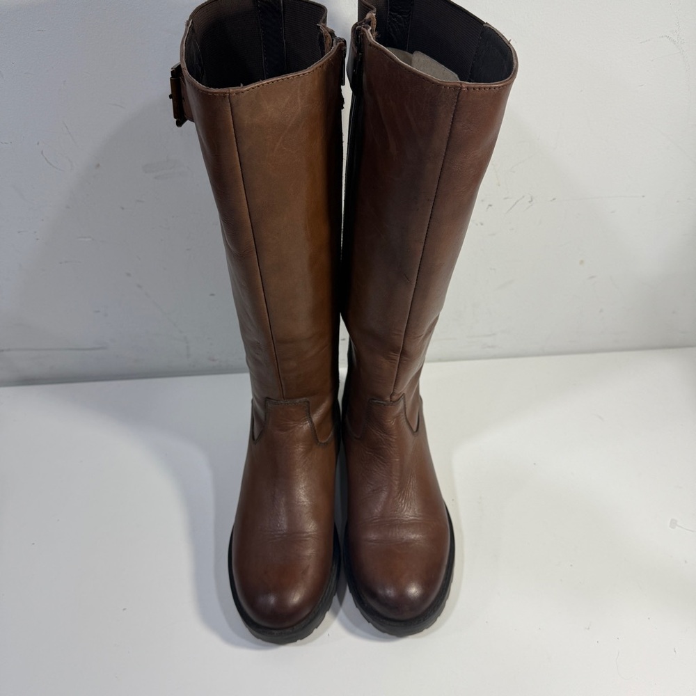Dune London Knee High Tall Brown Zip Leather Riding Boots Women's Size 39 8 US - Picture 2 of 13